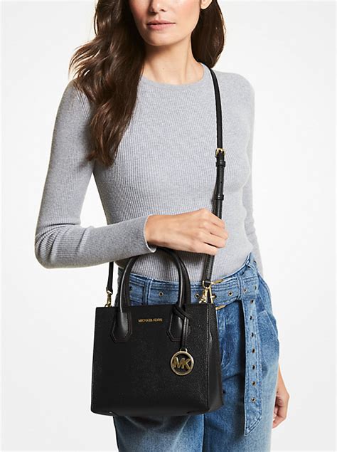 michael kors black pebbled leather crossbody clasp|Michael Kors mercer leather bag.